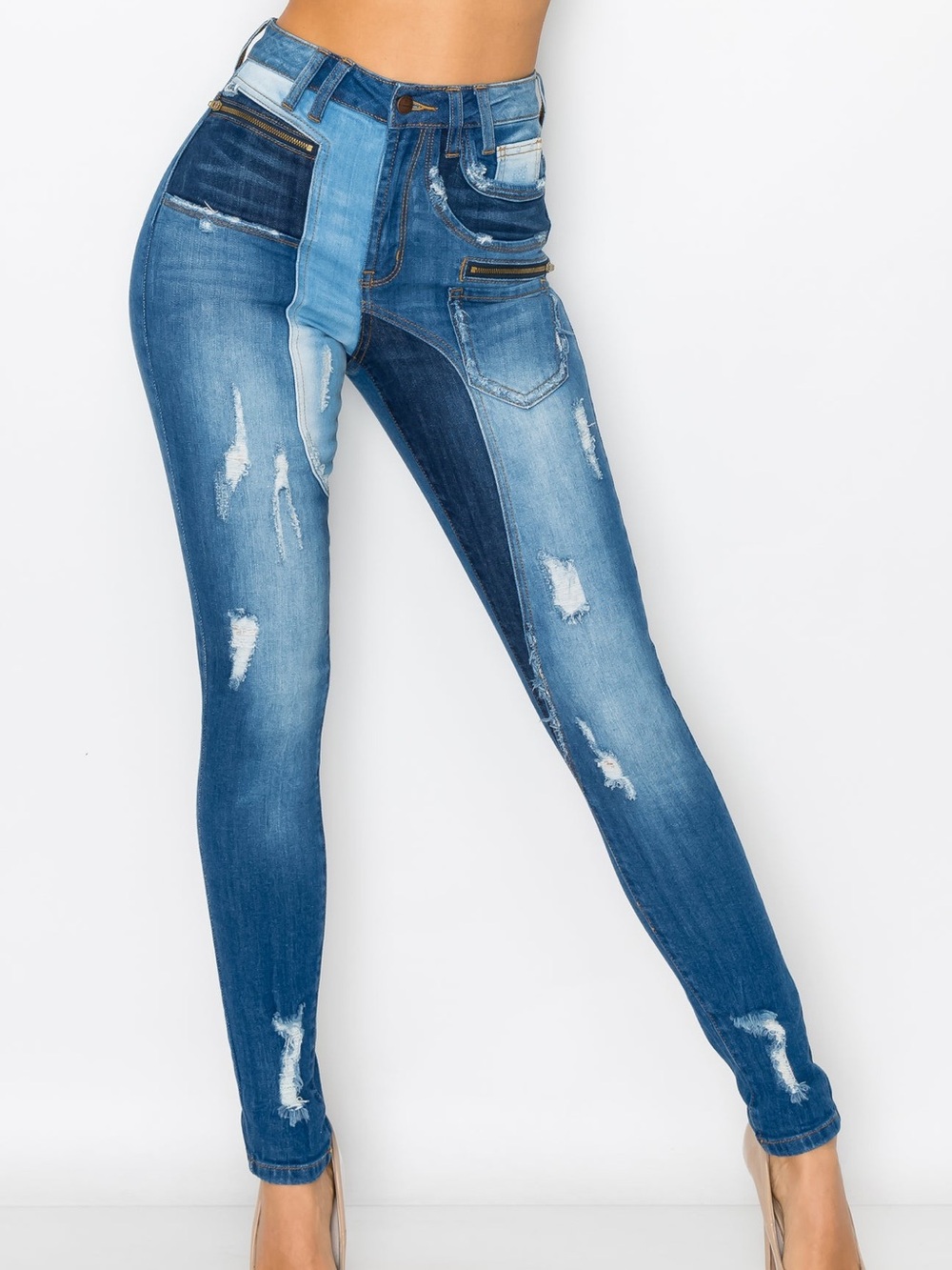 AP Blue Women's High Waisted Multi Panel Tone Skinny Jeans Size 15 W29 L29